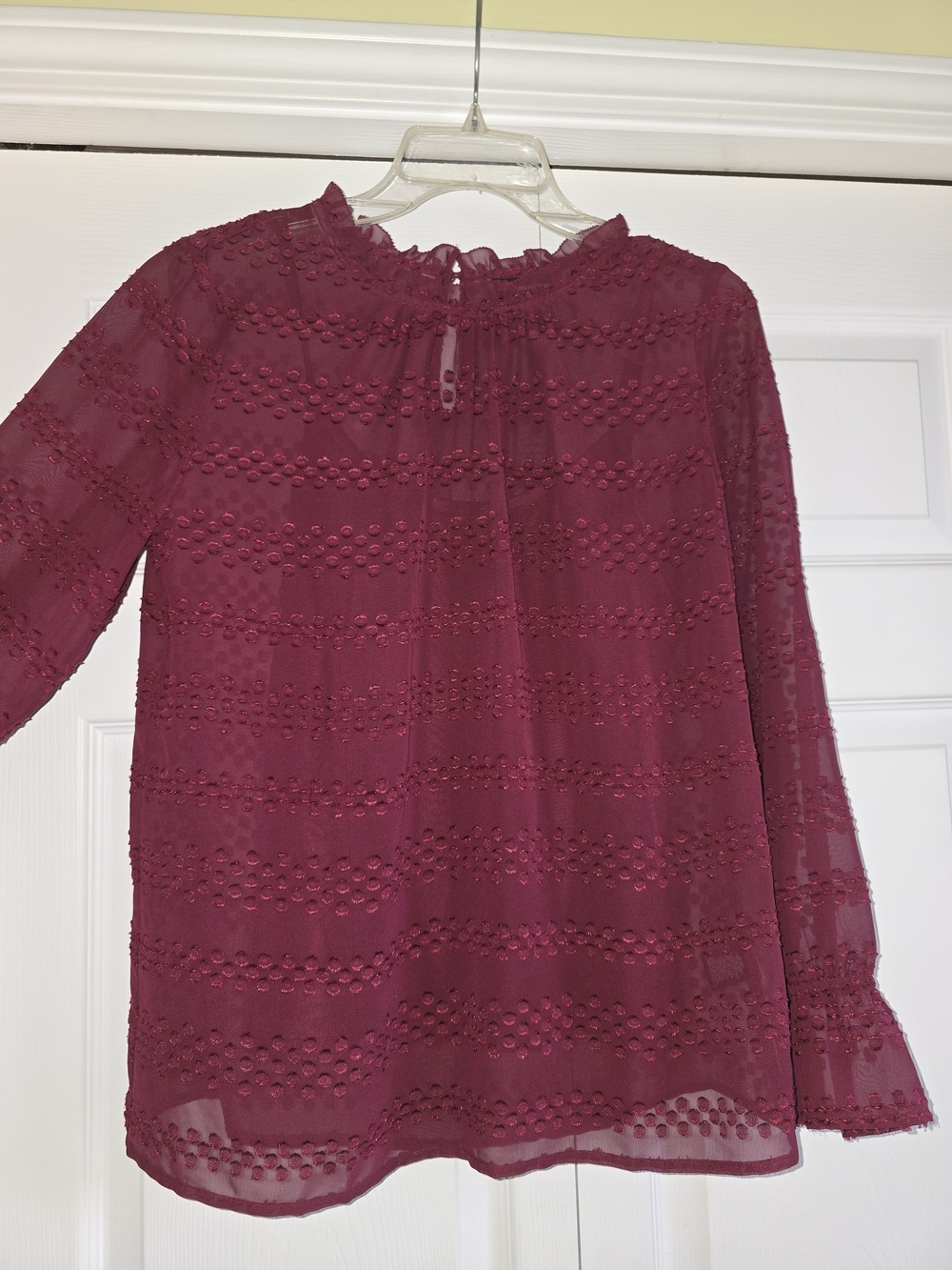Liz Claiborne Textured Long-Sleeve Blouse in Deep Burgundy